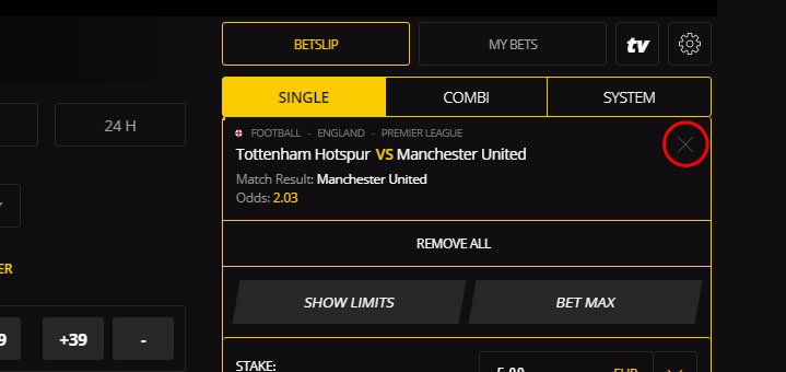 How to remove a selection from betslip?