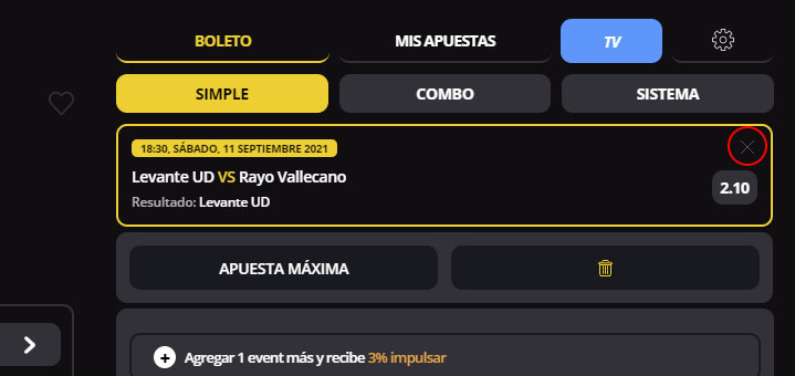 ¿Cómo eliminar una selección del boleto de apuestas?